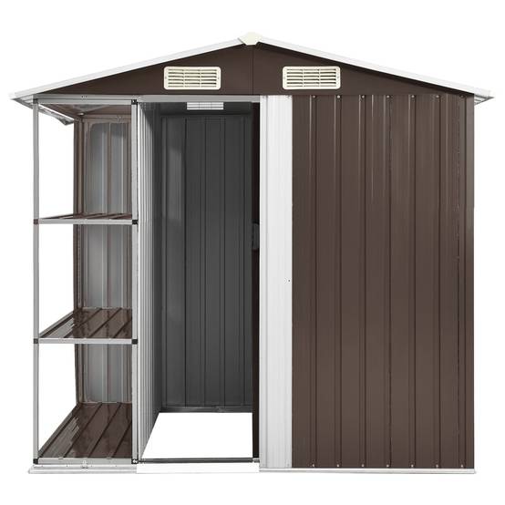 Abri de jardin cabane cabanon maison de stockage remise extérieur hangar outils robuste avec étagère 205 x 130 x 183 cm Fer marron - Image 3
