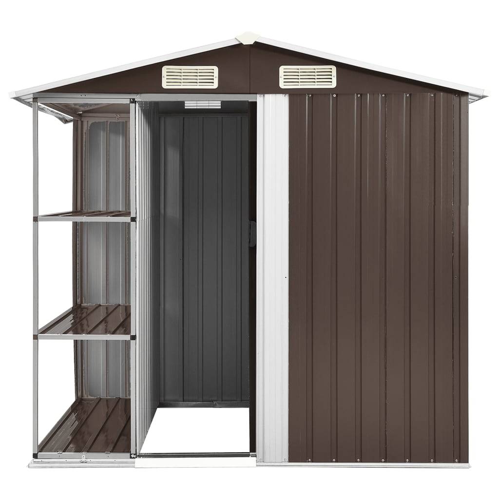 Abri de jardin cabane cabanon maison de stockage remise extérieur hangar outils robuste avec étagère 205 x 130 x 183 cm Fer marron - Image 3