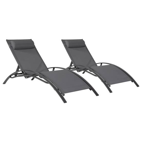 Happy Garden - Lot de 2 transats GALAPAGOS en textilène gris - aluminium gris anthracite - HAPPY GARDEN - Imagen 1