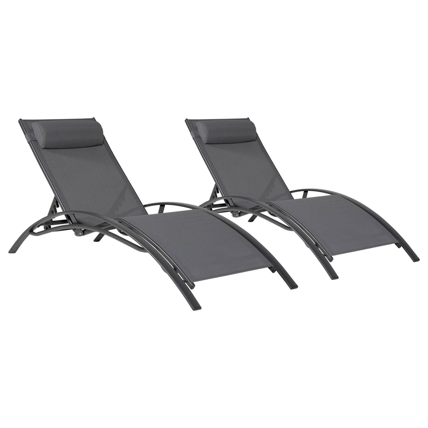 Happy Garden - Lot de 2 transats GALAPAGOS en textilène gris - aluminium gris anthracite - HAPPY GARDEN - Imagen 1