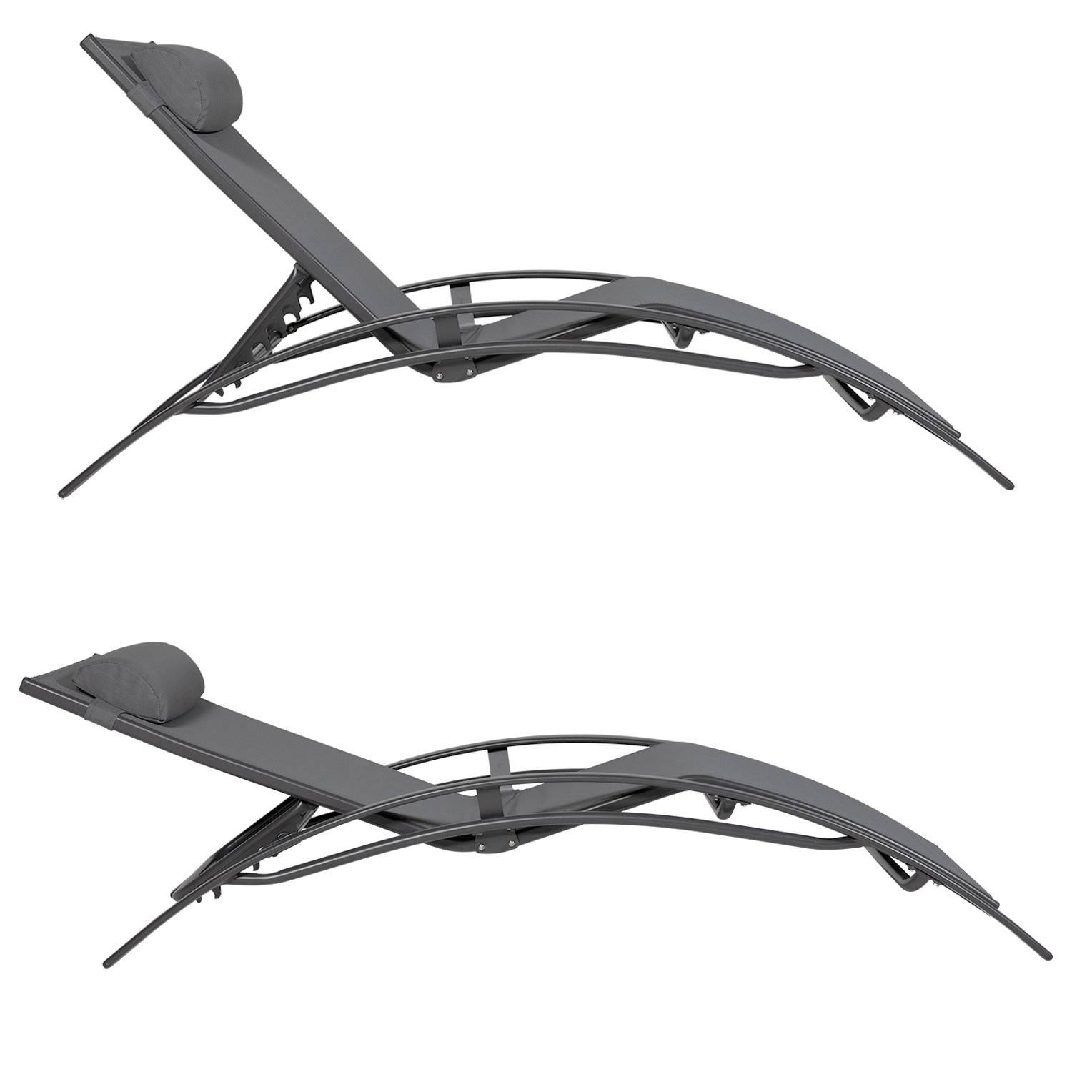 Happy Garden - Lot de 2 transats GALAPAGOS en textilène gris - aluminium gris anthracite - HAPPY GARDEN - Imagen 2