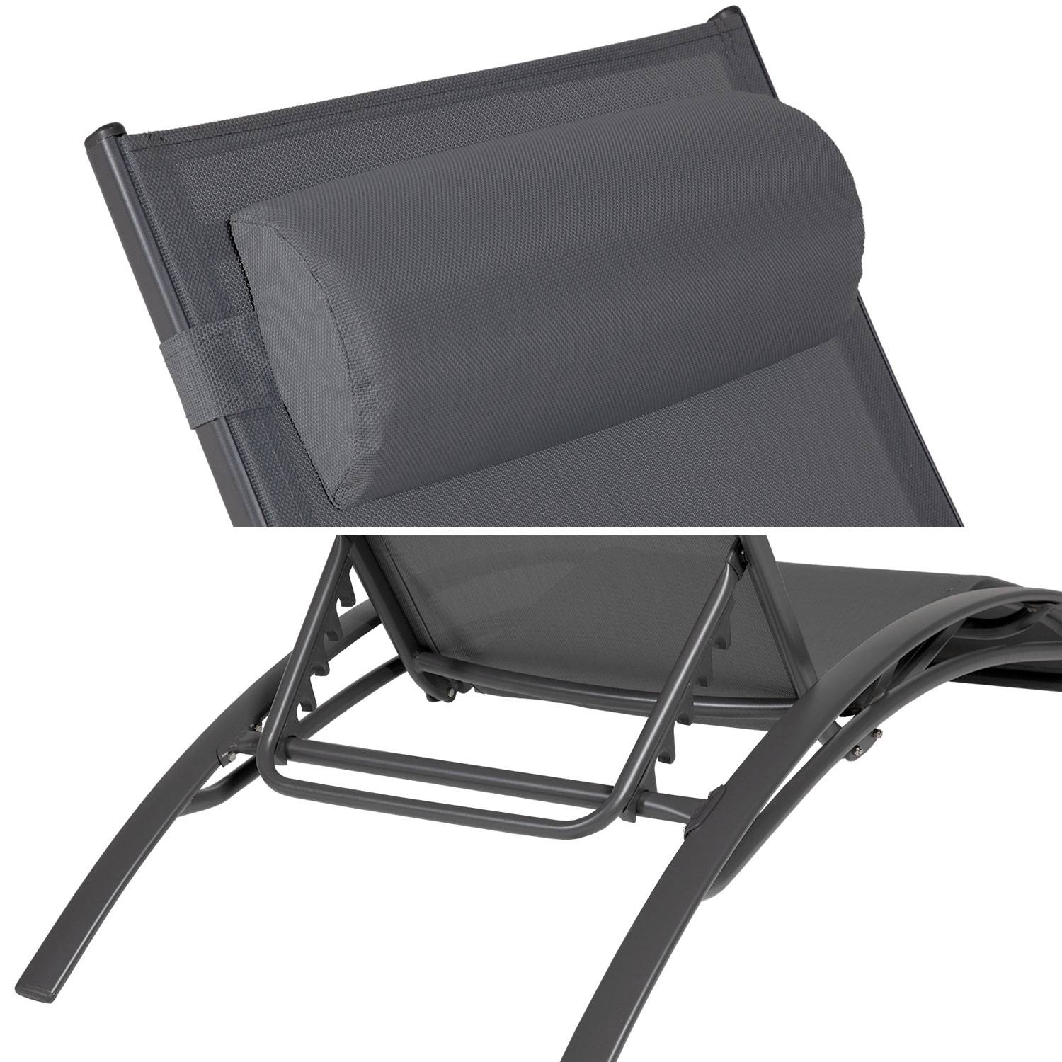 Happy Garden - Lot de 2 transats GALAPAGOS en textilène gris - aluminium gris anthracite - HAPPY GARDEN - Imagen 4