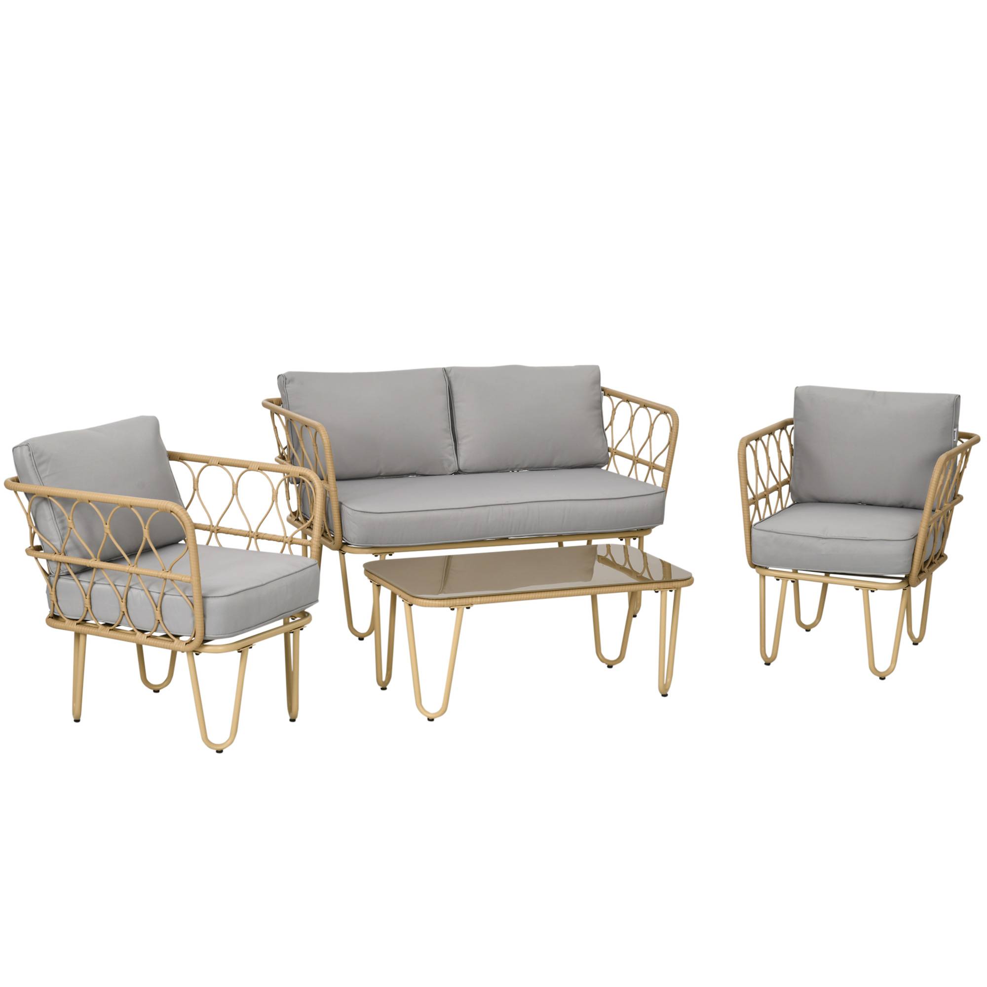 Outsunny - Salon de jardin 4 places 4 pièces style colonial résine tressée aspect rotin coussins gris - Outsunny - Imagen 1