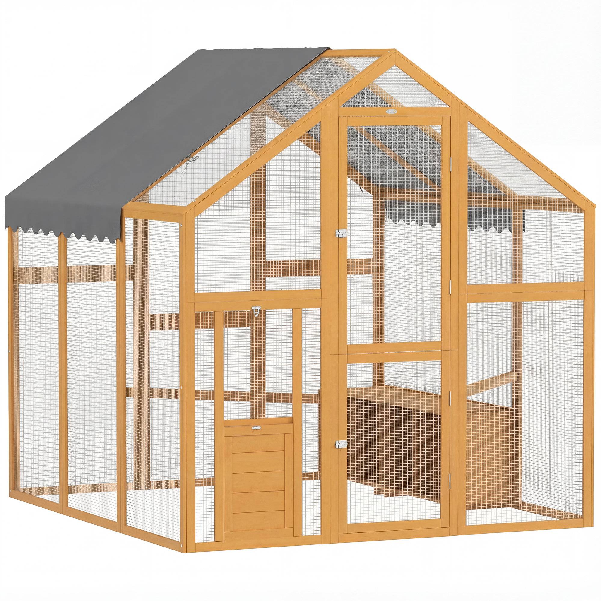 Poulailler de 3,07 m² avec enclos en bois recouvert de tissu imperméable et verrou de sécurité, pour 6 à 8 poules. Dimensions : 1,7 x 1,8 x 1,8 m. - Image 2