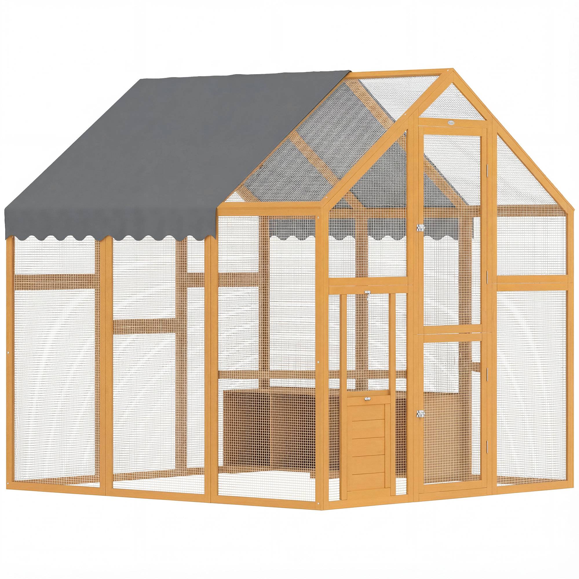 Poulailler de 3,07 m² avec enclos en bois recouvert de tissu imperméable et verrou de sécurité, pour 6 à 8 poules. Dimensions : 1,7 x 1,8 x 1,8 m. - Image 1