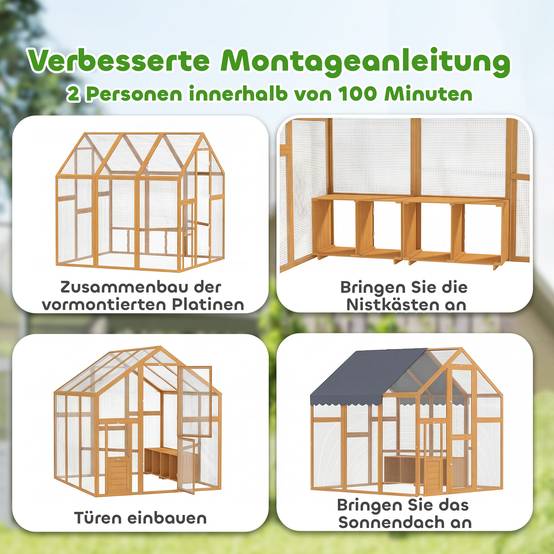 Poulailler de 3,07 m² avec enclos en bois recouvert de tissu imperméable et verrou de sécurité, pour 6 à 8 poules. Dimensions : 1,7 x 1,8 x 1,8 m. - Image 6