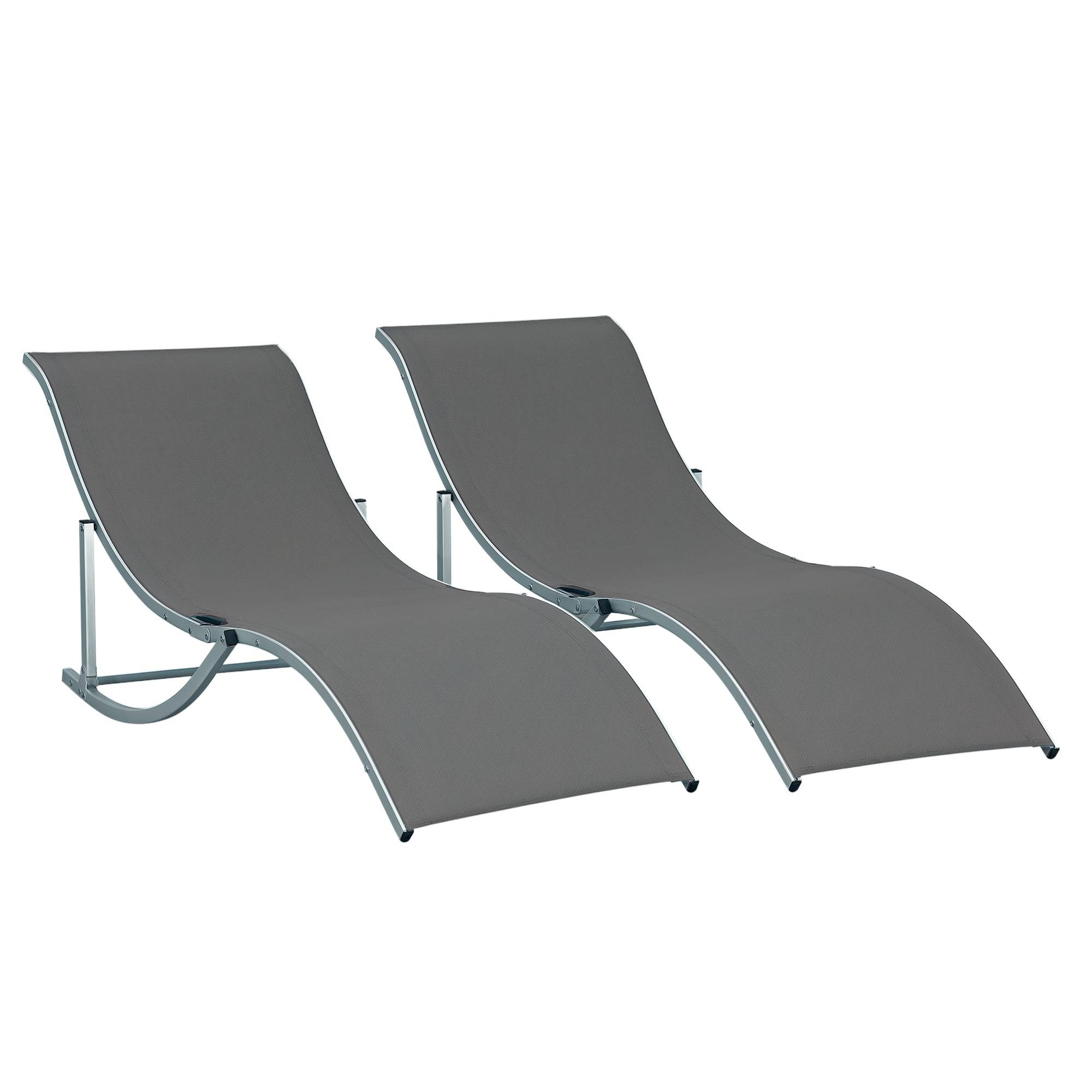 Lot de 2 bains de soleil pliables, chaise longue jardin extérieur en aluminium et textilène anthracite