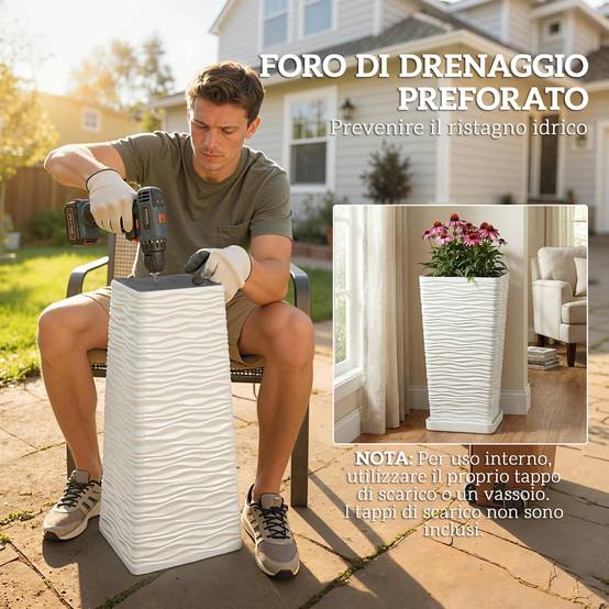 ComfortXL - Lot 3 Pots Fleurs Empilables Plastique Jardin Texture Ondulée Blanc - ComfortXL Outdoor Living - Image 9