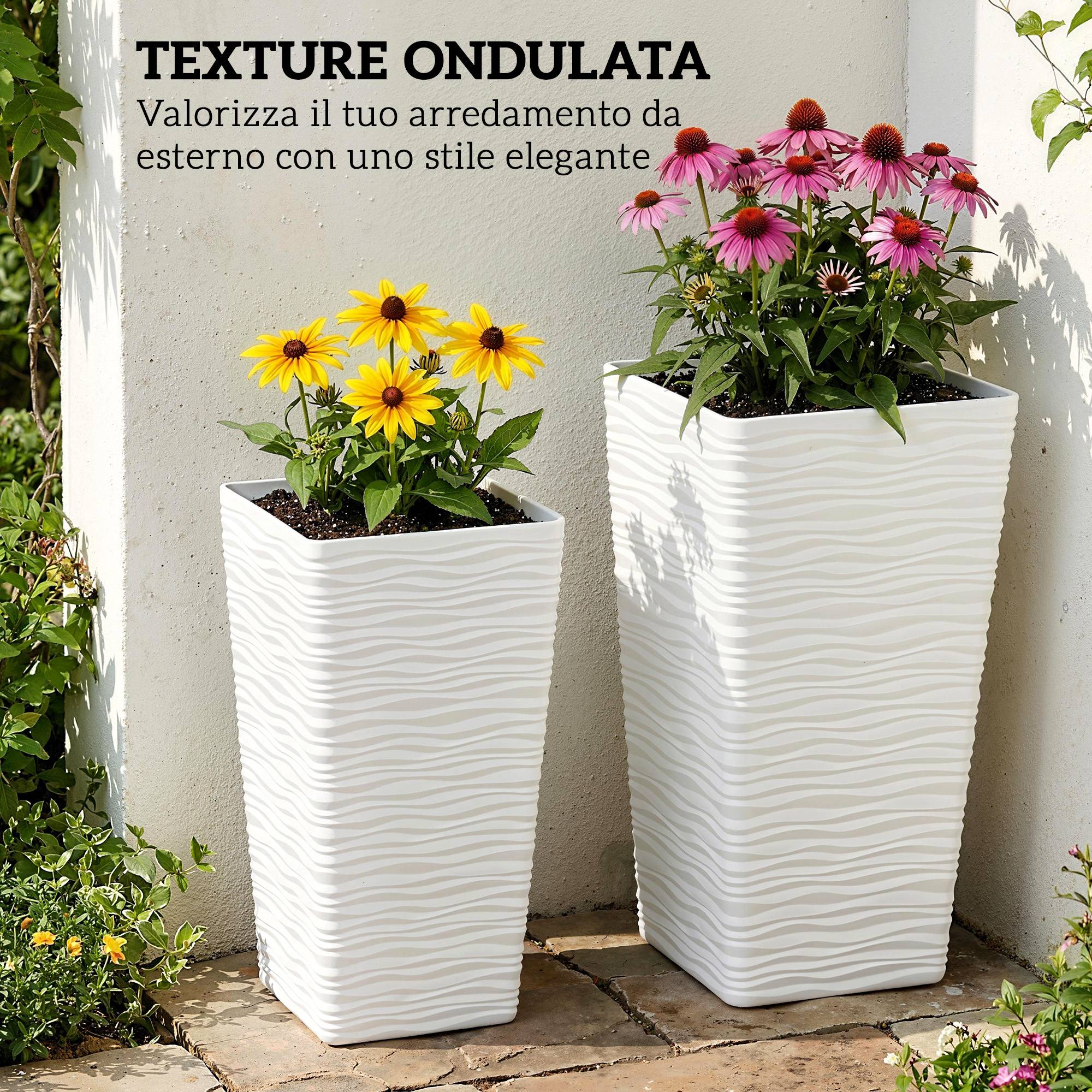 ComfortXL - Lot 3 Pots Fleurs Empilables Plastique Jardin Texture Ondulée Blanc - ComfortXL Outdoor Living - Image 7