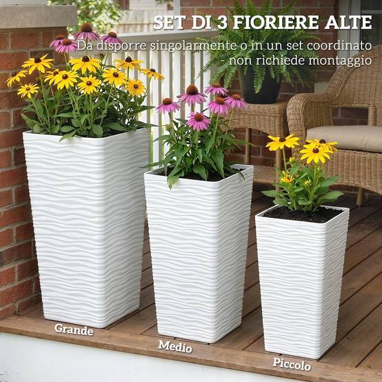 ComfortXL - Lot 3 Pots Fleurs Empilables Plastique Jardin Texture Ondulée Blanc - ComfortXL Outdoor Living - Image 6