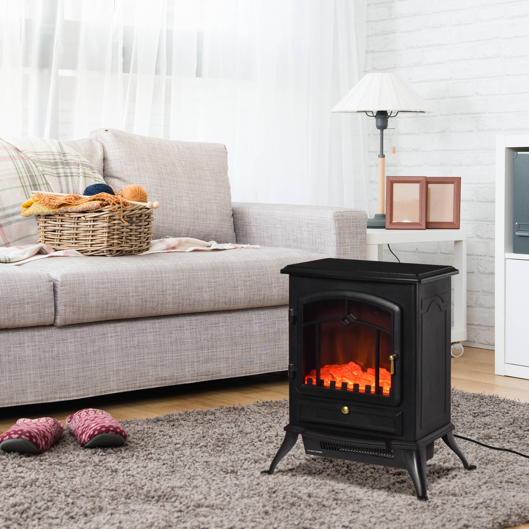 Cheminée décorative avec effet de flamme, thermostat et protection anti-surchauffe 45x28x54 cm noir - Image 9