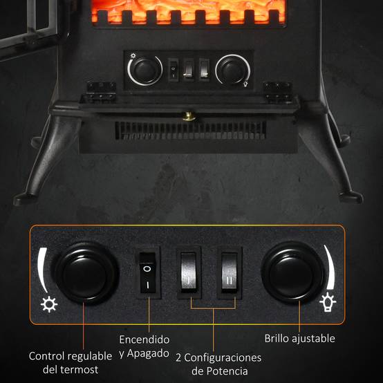 Cheminée décorative avec effet de flamme, thermostat et protection anti-surchauffe 45x28x54 cm noir - Image 7