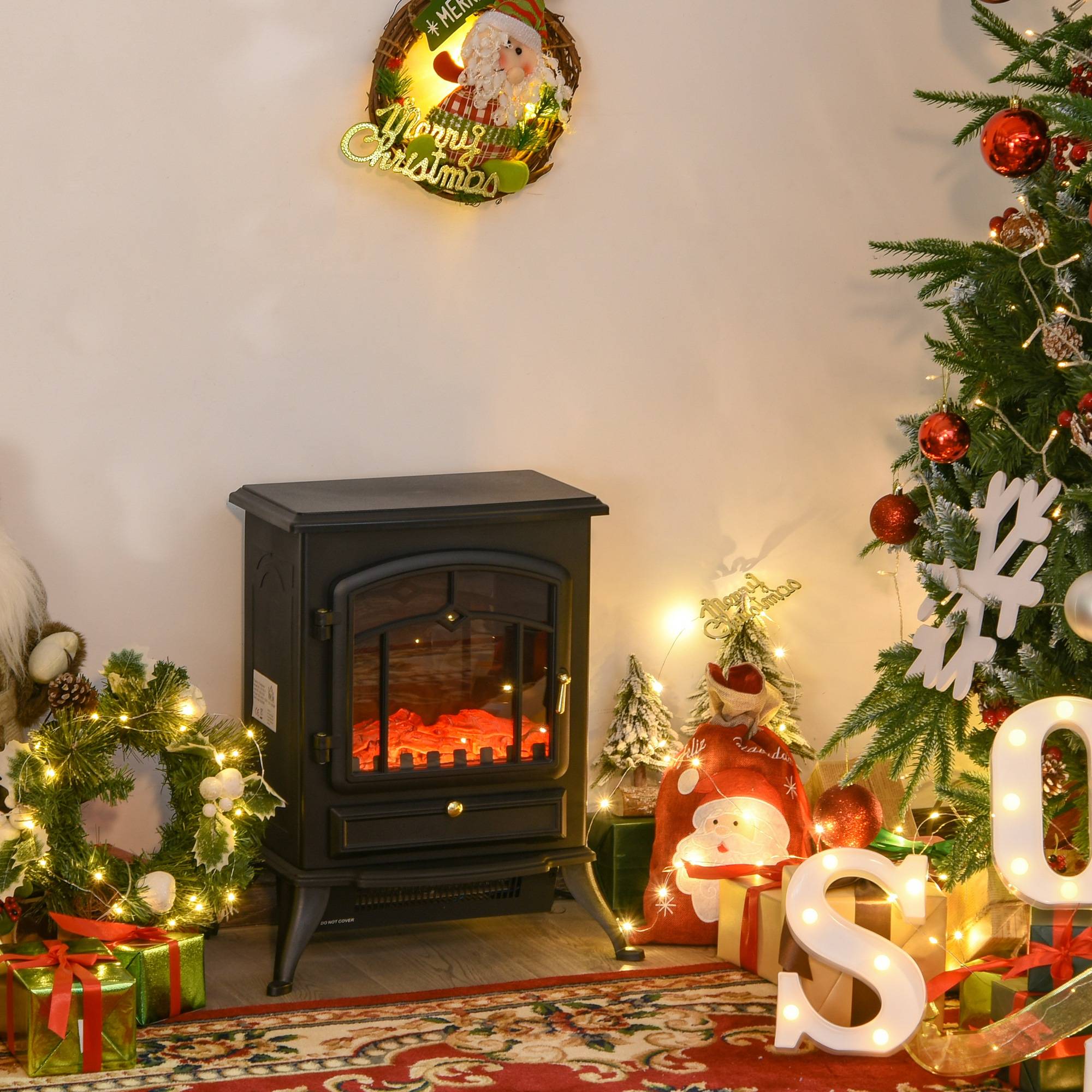 Cheminée décorative avec effet de flamme, thermostat et protection anti-surchauffe 45x28x54 cm noir - Image 10