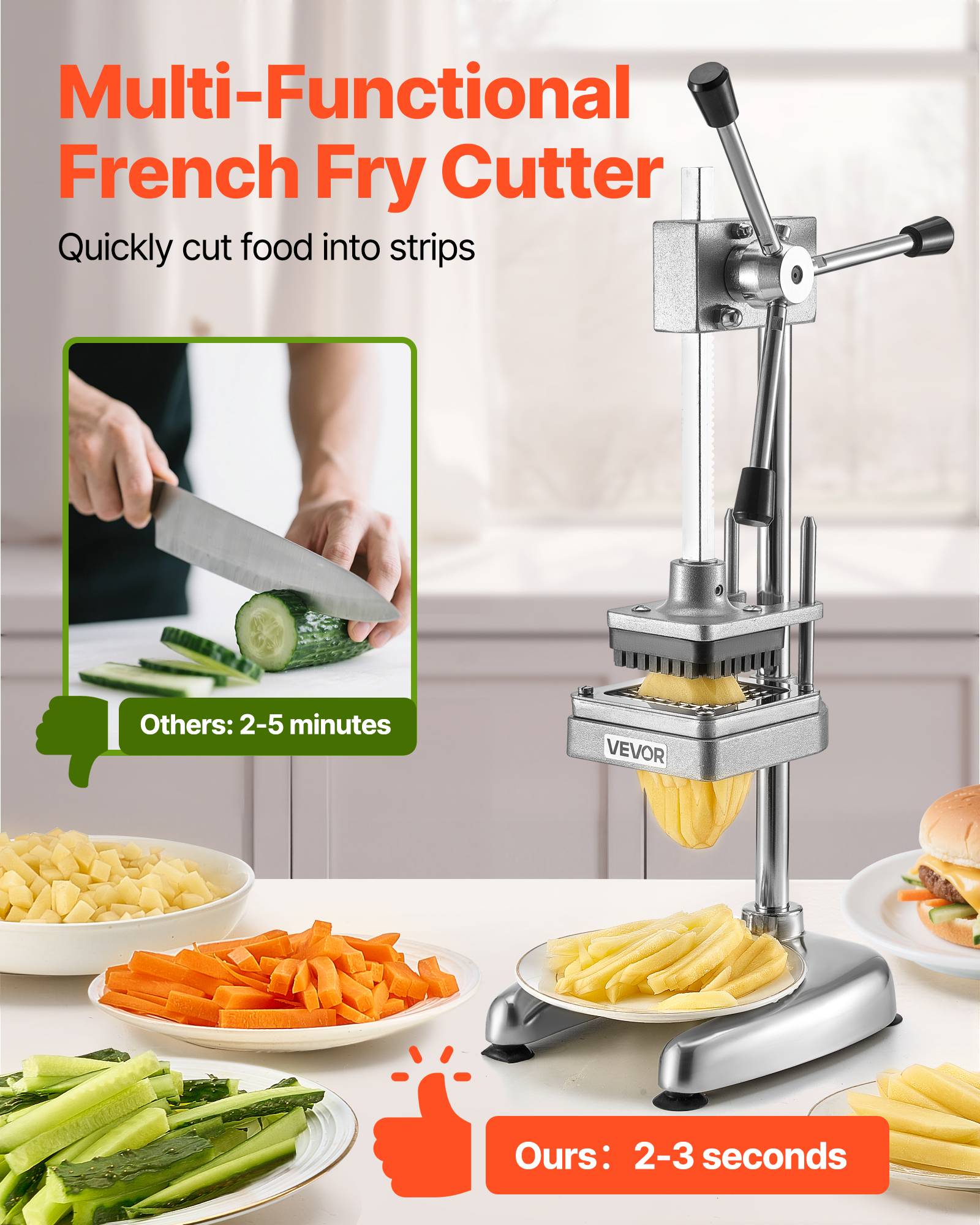Vevor - VEVOR Coupe-frites manuel inox, 3 lames (6,4/9,5/12,7 mm), base antidérapante - Image 2