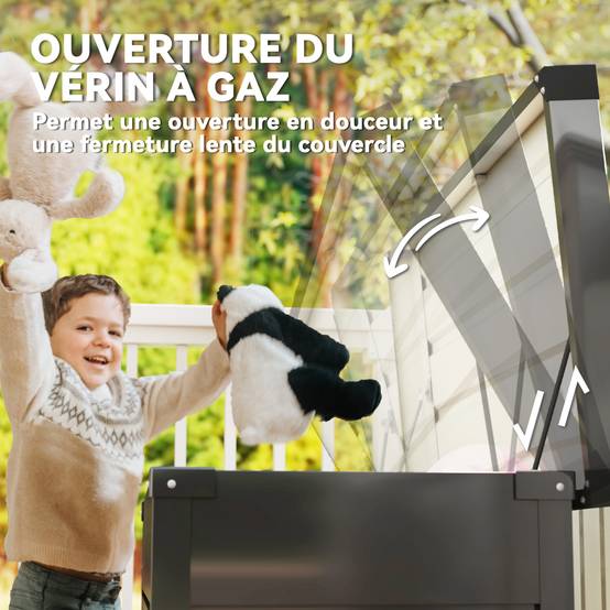 Coffre de rangement métal boîte de jardin 350L double vérins à gaz verrouillable pour coussins outils gris anthracite - Image 7