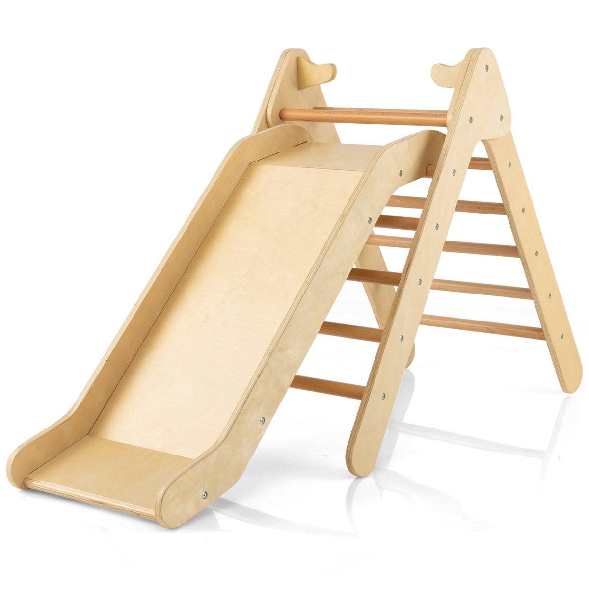 Helloshop26 - Toboggan enfant 2 en 1 avec triangle d'escalade en bois massif pente de toboggan réglable pour 1 an + charge 60 kg naturel - Imagen 1