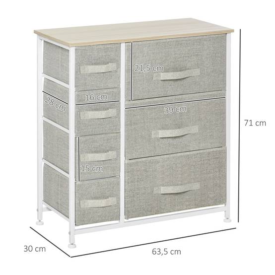 Commode grise tissu 7 tiroirs multifonction, meuble rangement chambre dressing bureau 63,5x30x71 cm moderne - Image 5