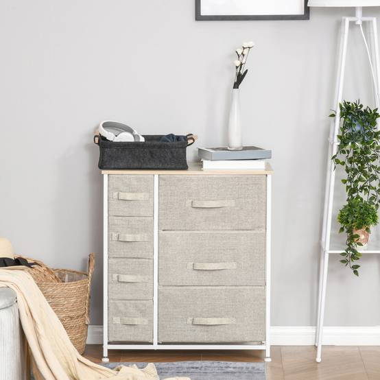 Commode grise tissu 7 tiroirs multifonction, meuble rangement chambre dressing bureau 63,5x30x71 cm moderne - Image 3