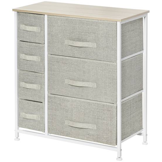 Commode grise tissu 7 tiroirs multifonction, meuble rangement chambre dressing bureau 63,5x30x71 cm moderne - Image 2