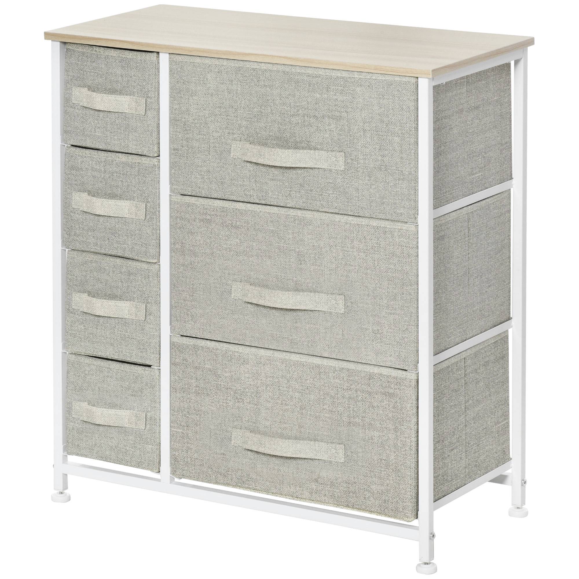 Commode grise tissu 7 tiroirs multifonction, meuble rangement chambre dressing bureau 63,5x30x71 cm moderne - Image 2