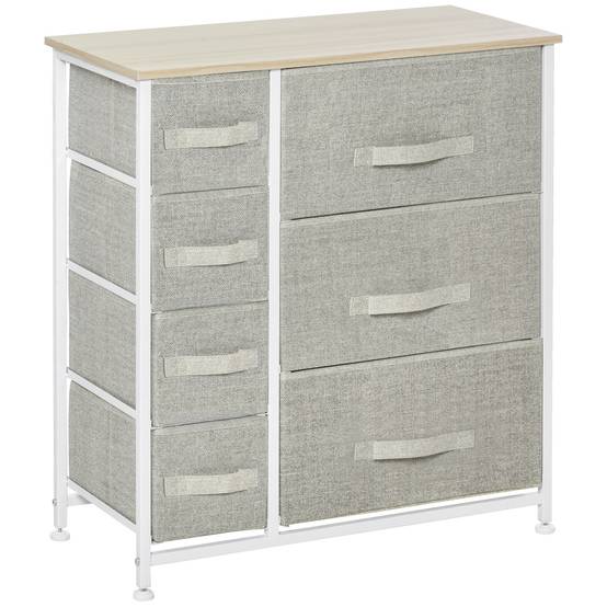 Commode grise tissu 7 tiroirs multifonction, meuble rangement chambre dressing bureau 63,5x30x71 cm moderne - Image 1