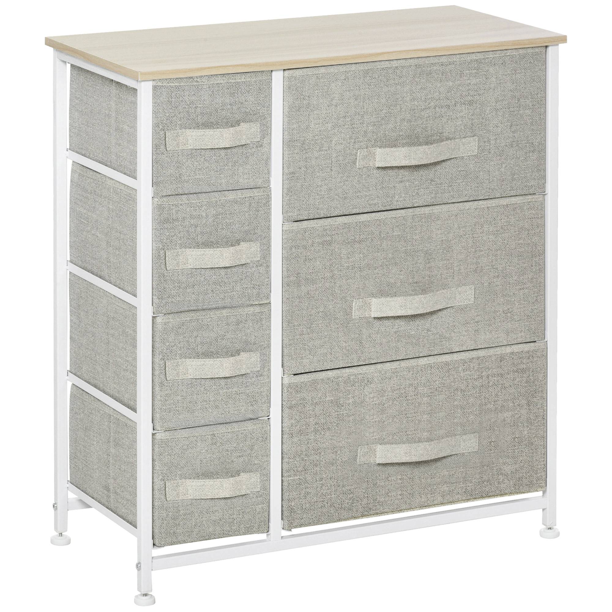 Commode grise tissu 7 tiroirs multifonction, meuble rangement chambre dressing bureau 63,5x30x71 cm moderne - Image 1