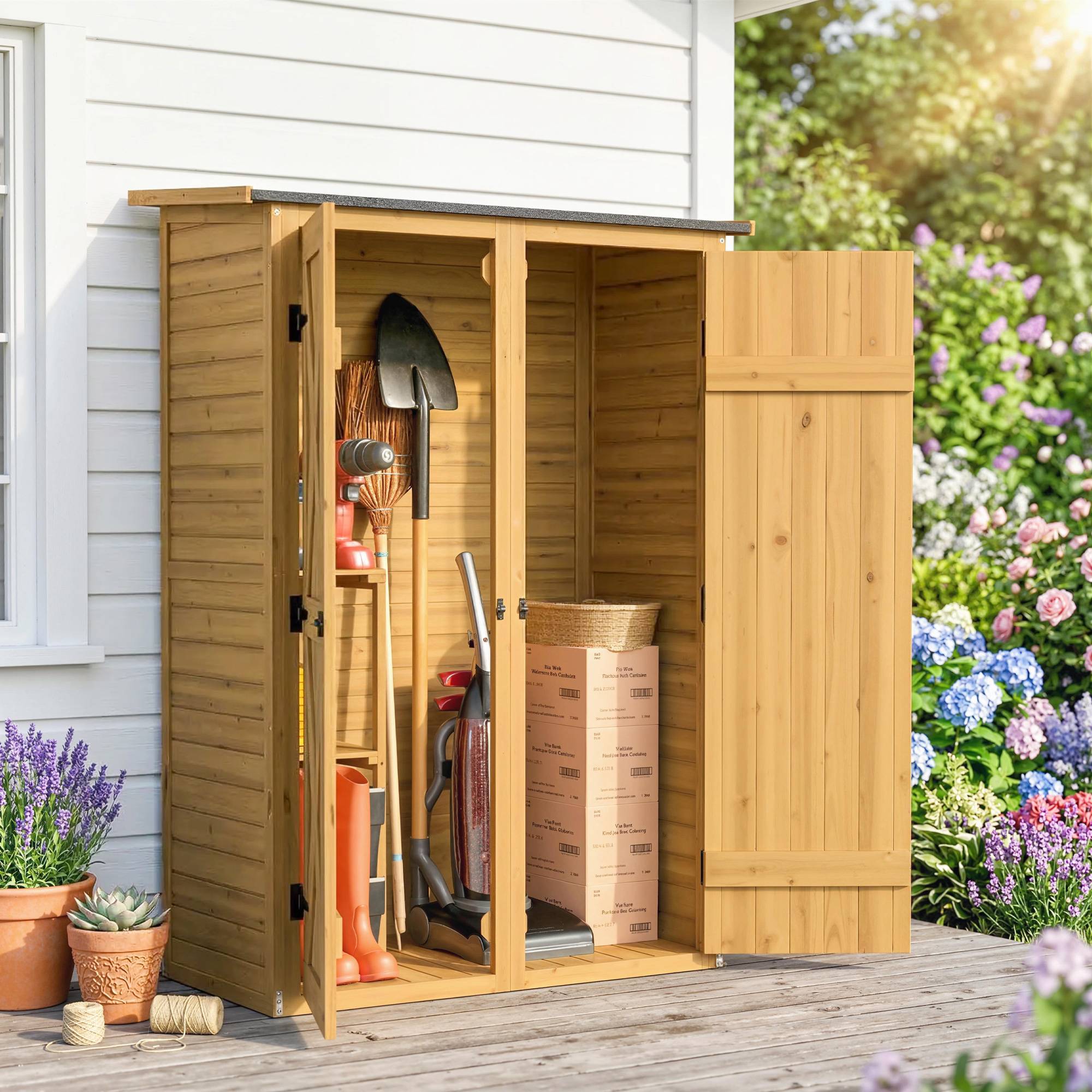 Abri de jardin en bois avec 2 étagères, marron - Image 3