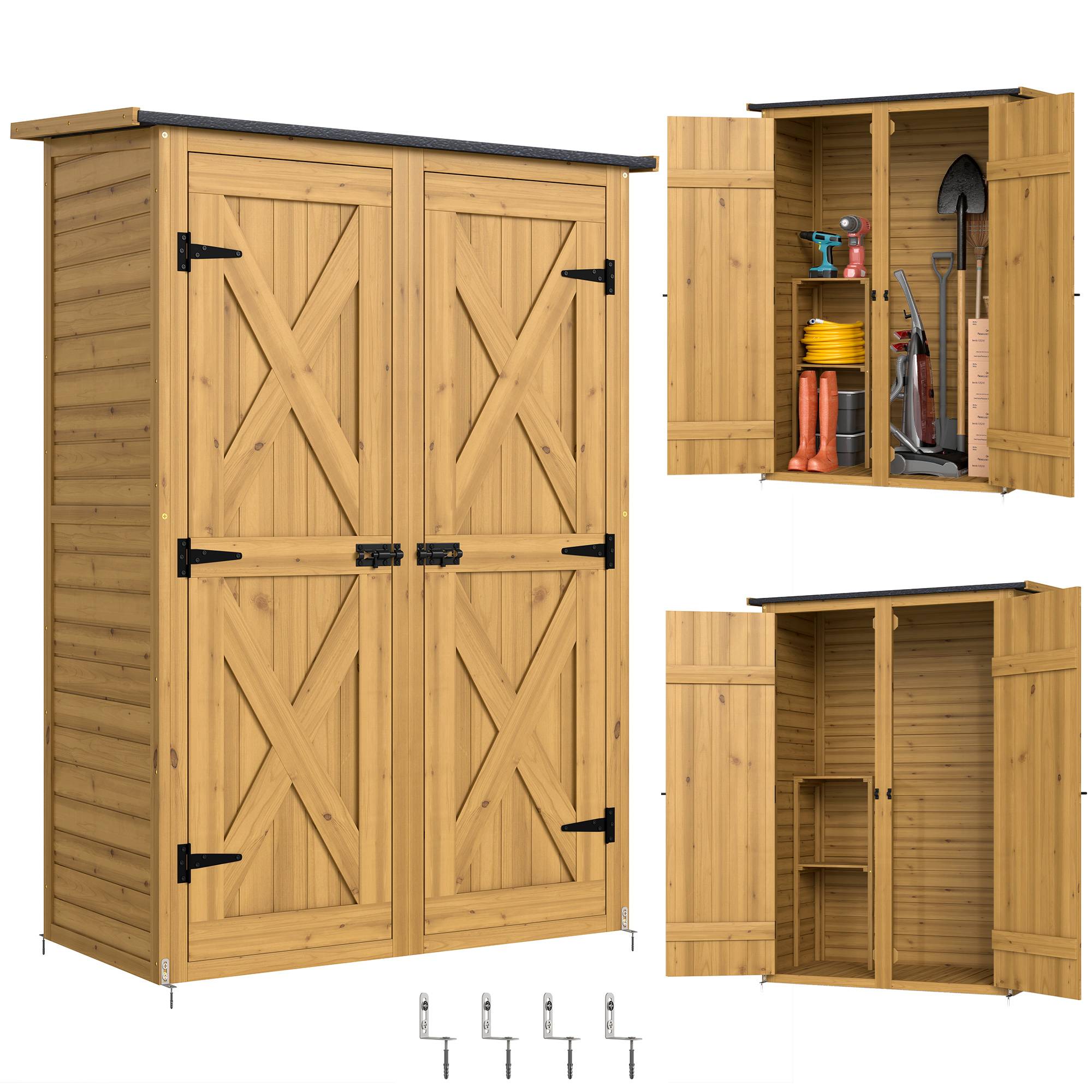 Abri de jardin en bois avec 2 étagères, marron - Image 1