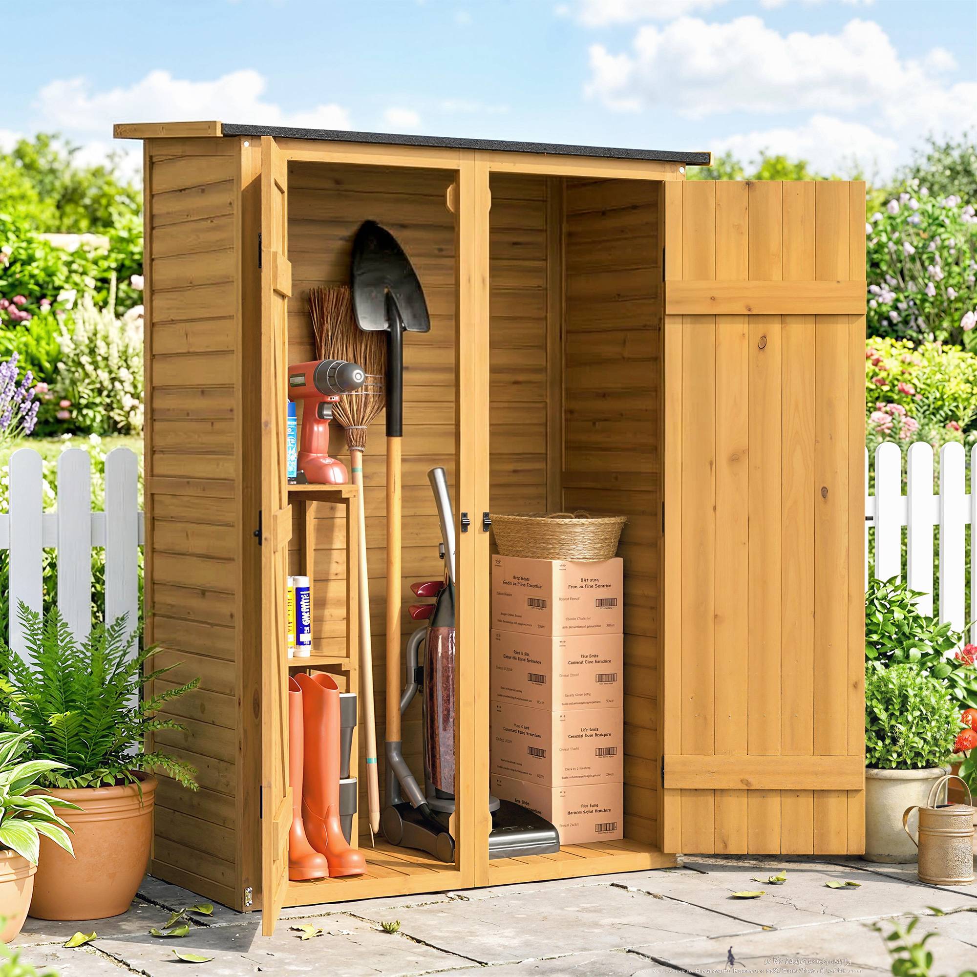 Abri de jardin en bois avec 2 étagères, marron - Image 2