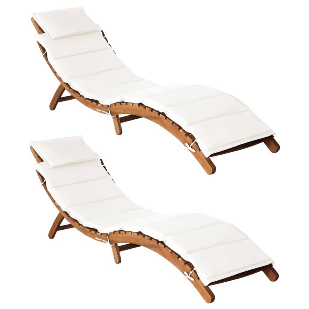 Helloshop26 - Lot de deux chaises longues et coussins crème blanc bois massif acacia - Imagen 1