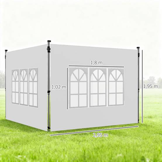 Outsunny - Lot 2 parois latérales tonnelle 3x3m/3x4m 295x195cm panneau pavillon fenêtre tissu oxford blanc - Outsunny - Image 3