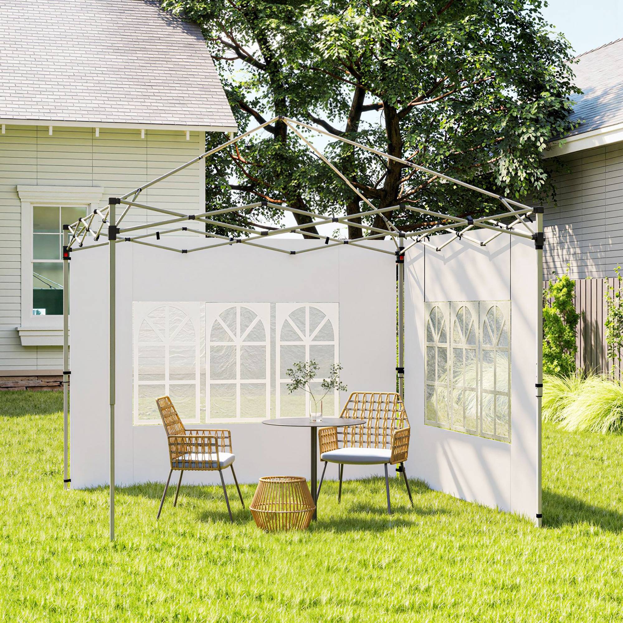 Outsunny - Lot 2 parois latérales tonnelle 3x3m/3x4m 295x195cm panneau pavillon fenêtre tissu oxford blanc - Outsunny - Image 10