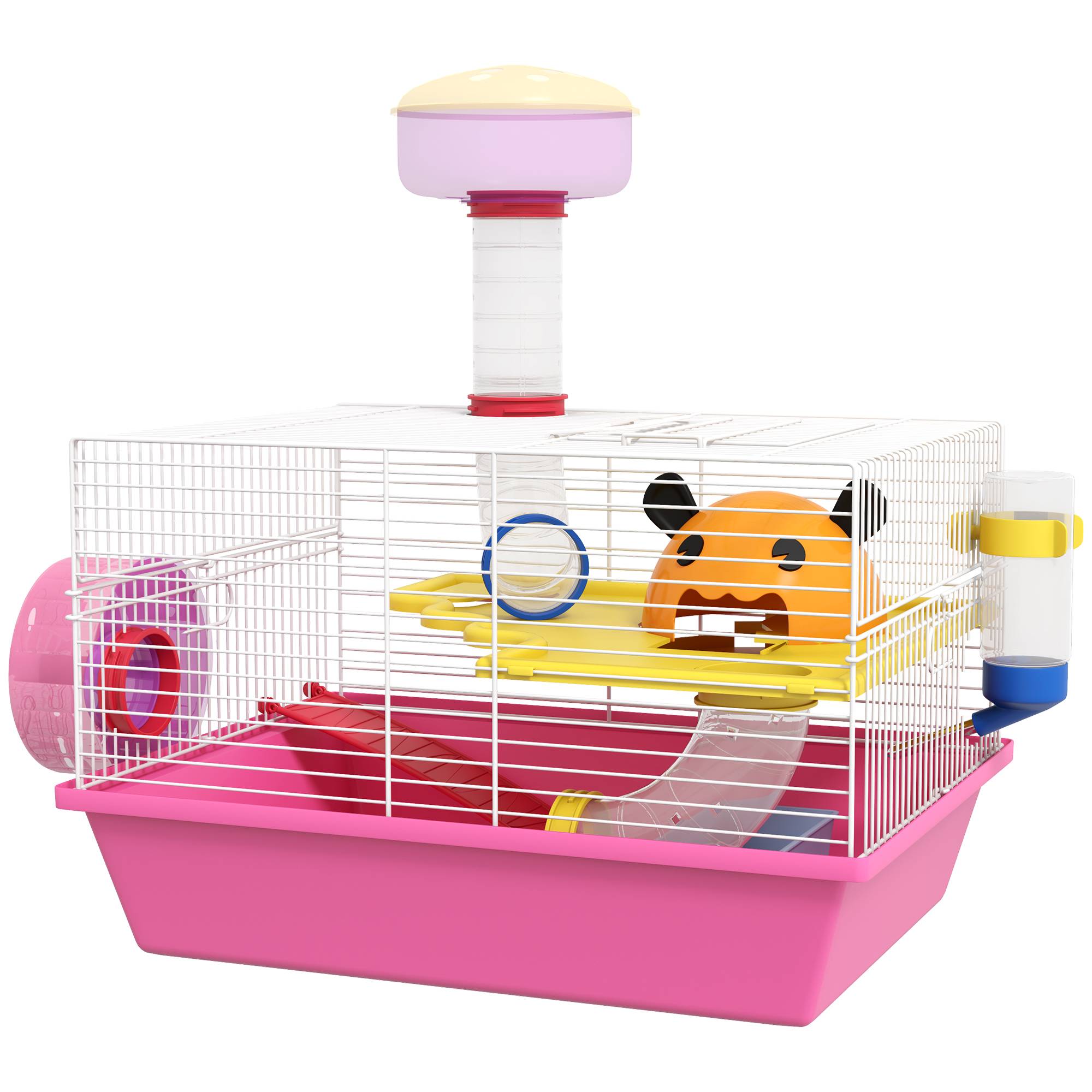 Cage hamster acier pour petits rongeurs multi-équipements avec roue 34x27x25cm rose - ComfortXL Outdoor Living - Image 2