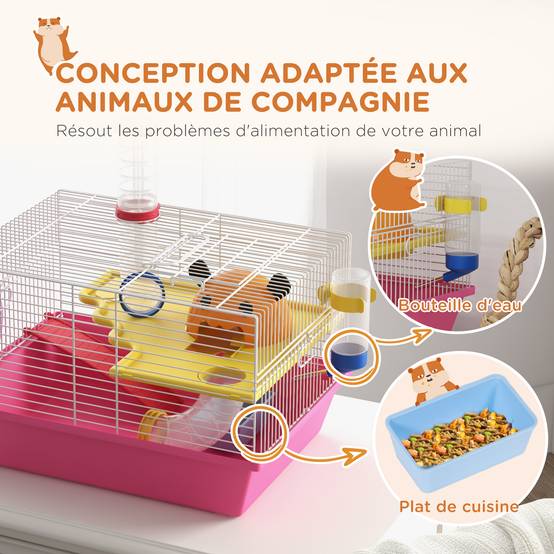Cage hamster acier pour petits rongeurs multi-équipements avec roue 34x27x25cm rose - ComfortXL Outdoor Living - Image 9