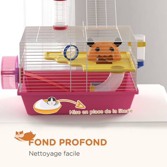 Cage hamster acier pour petits rongeurs multi-équipements avec roue 34x27x25cm rose - ComfortXL Outdoor Living - Image 8