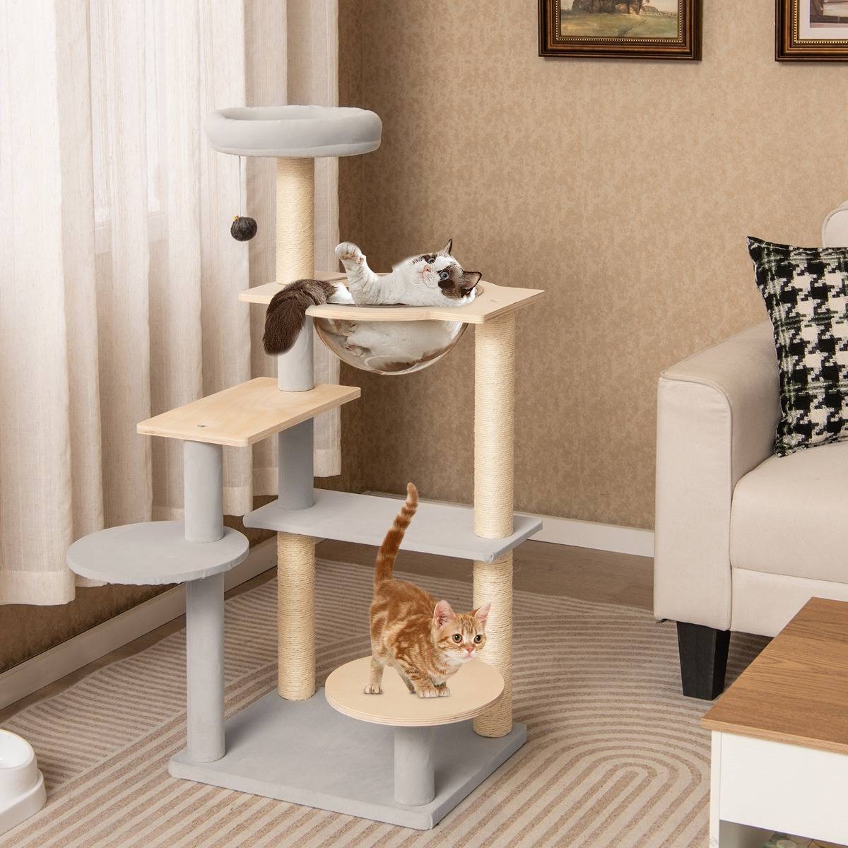 Arbre à Chat Moderne Tour pour Chat Multi-Niveaux de 113cm Perchoir Supérieur Rembourré Amovible - Image 3