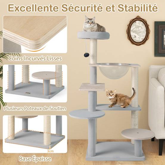 Arbre à Chat Moderne Tour pour Chat Multi-Niveaux de 113cm Perchoir Supérieur Rembourré Amovible - Image 4