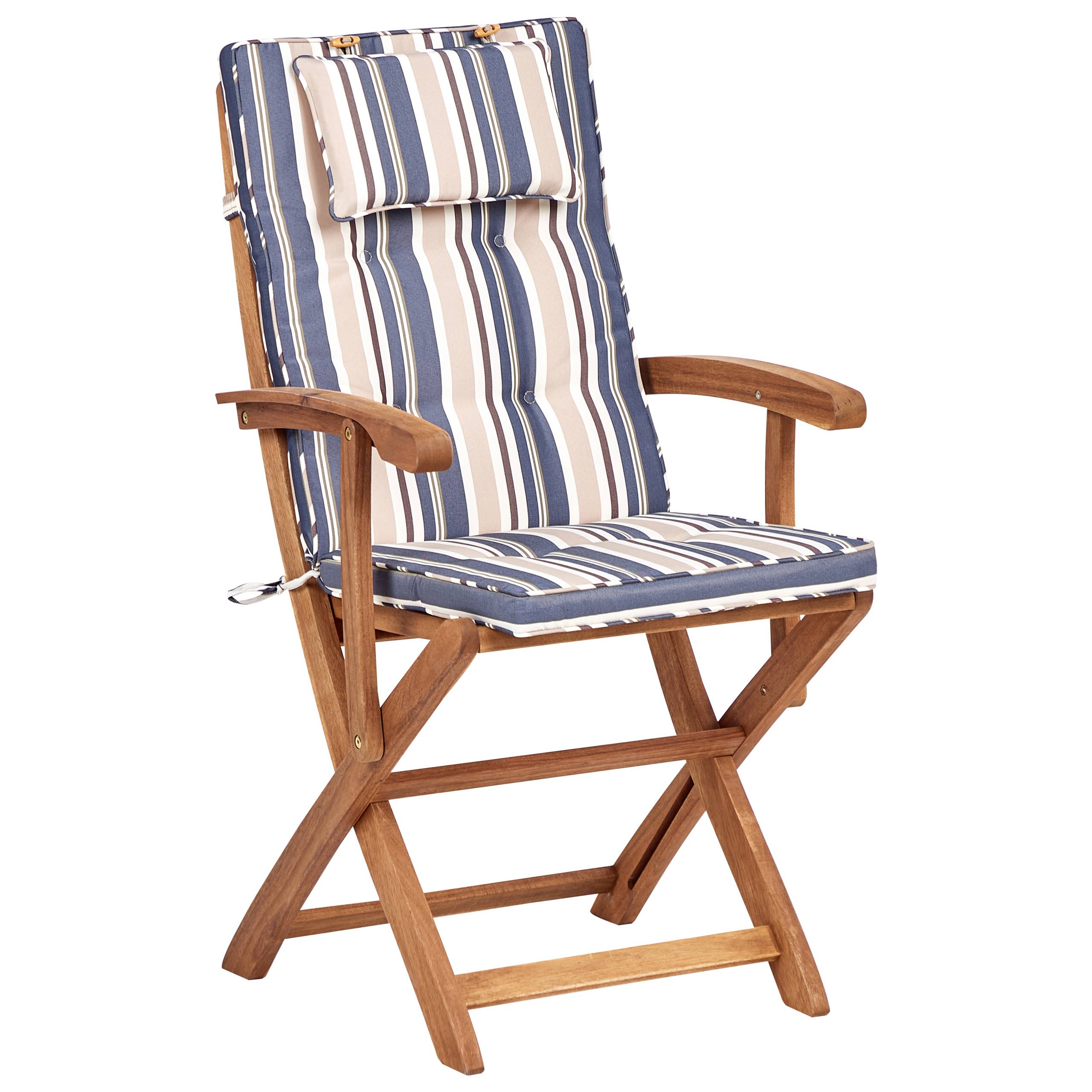 Beliani - Lot de 2 Chaises de Jardin en Bois avec Coussins Rayés Bleu Pliantes Salle à Manger Extérieur Style Rustique - Imagen 4