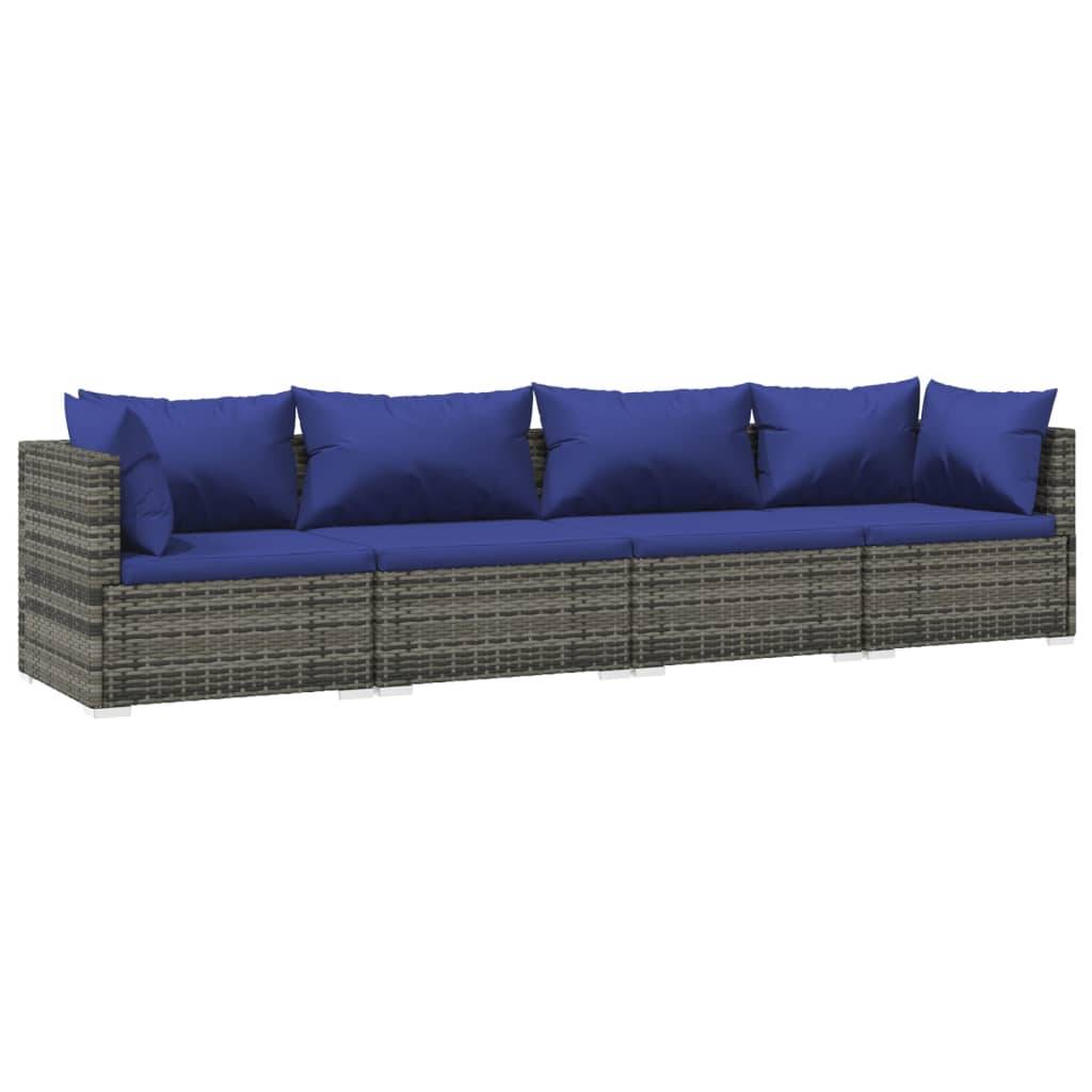 Helloshop26 - Salon de jardin meuble d'extérieur ensemble de mobilier 4 pièces avec coussins résine tressée gris - Imagen 1