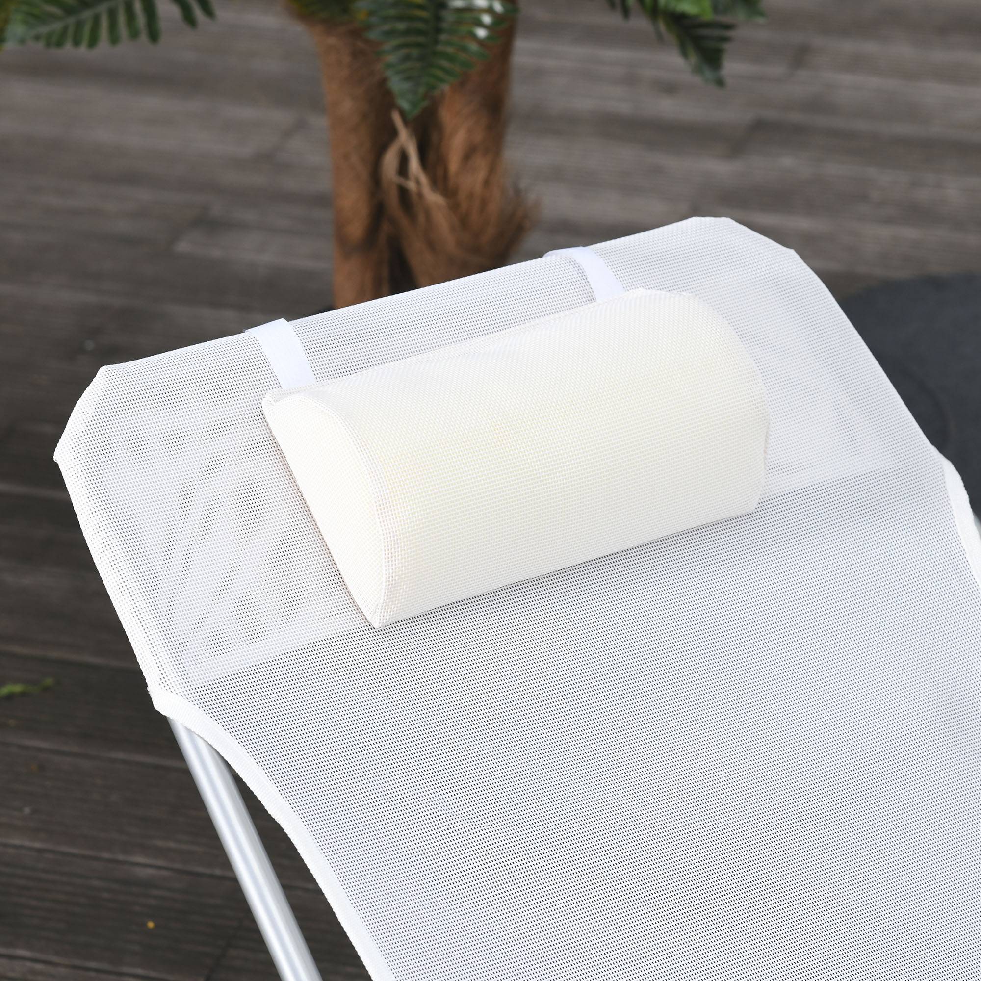 Transat de jardin pliant avec dossier inclinable et coussin, en métal et textilène, 182 x 56 x 28 cm, crème - Image 9