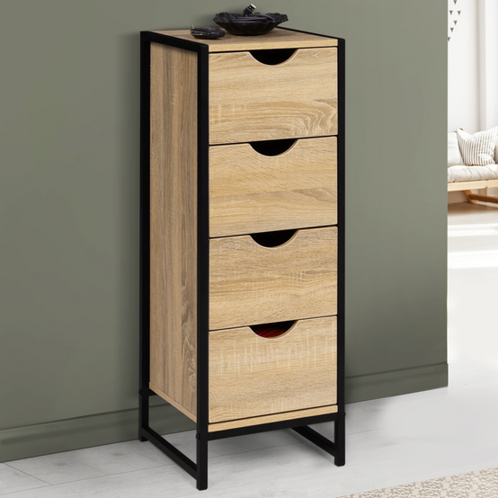 Meuble d'appoint 4 tiroirs DETROIT 30 cm chiffonnier pour entrée salle de bain design industriel - Image 1