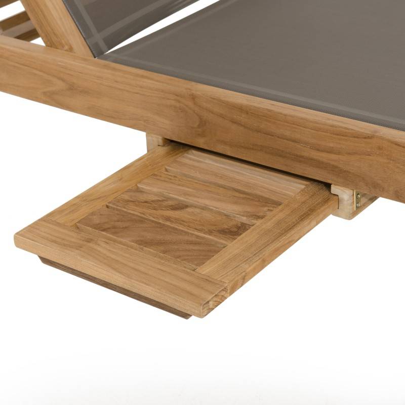 Macabane - FUN - Bain de soleil en bois Teck et textilène couleur taupe - Imagen 5
