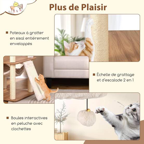 Arbre a Chat XXL 168 cm, Arbre a Chat Bois, 5 Plateformes, 4 Griffoir pour Chat en Sisal, Planche à Griffer, Coussins Lavables,58x58x168 cm - Image 6