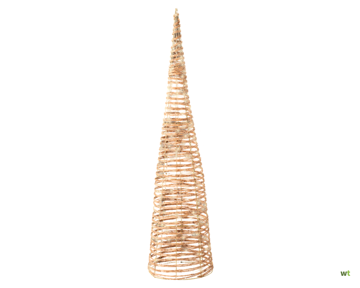 Luminéo - Cono LED de mimbre natural, blanco cálido, Ø 18 cm, alto 60 cm - LUMINEO