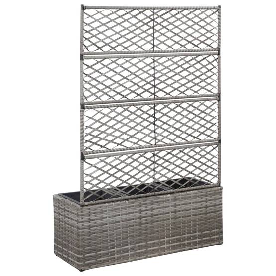 Lit surélevé Jardinière - en treillis 3 pots 83x30x130cm Résine tressée Gris MP555 - Image 3