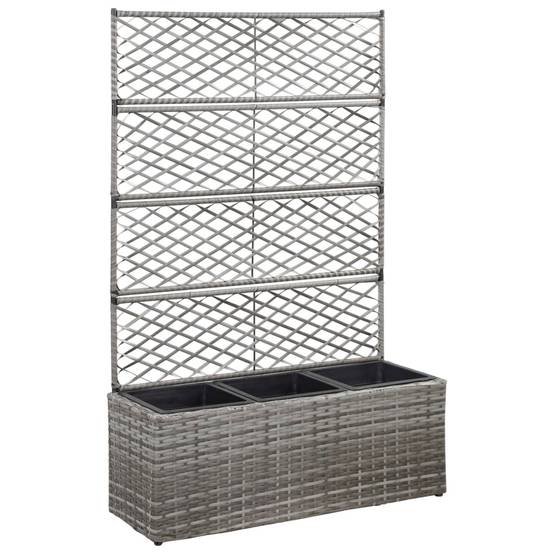 Lit surélevé Jardinière - en treillis 3 pots 83x30x130cm Résine tressée Gris MP555 - Image 2