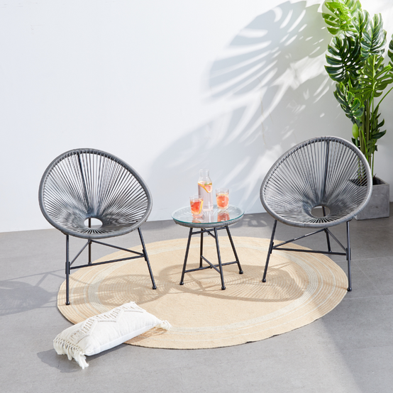 Salon de jardin 2 fauteuils ronds et table basse gris ACAPULCO - Image 3