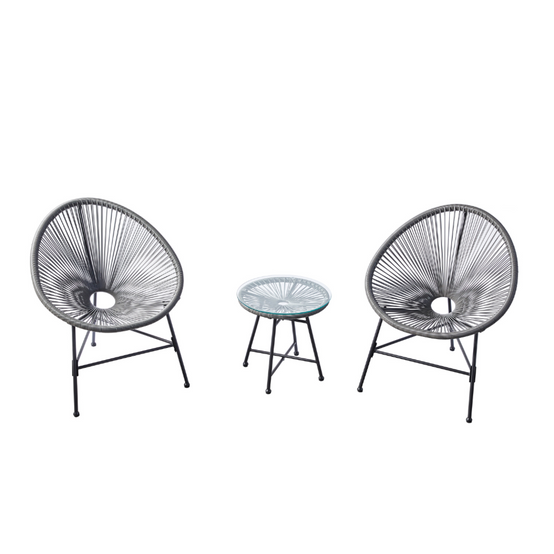 Salon de jardin 2 fauteuils ronds et table basse gris ACAPULCO - Image 1