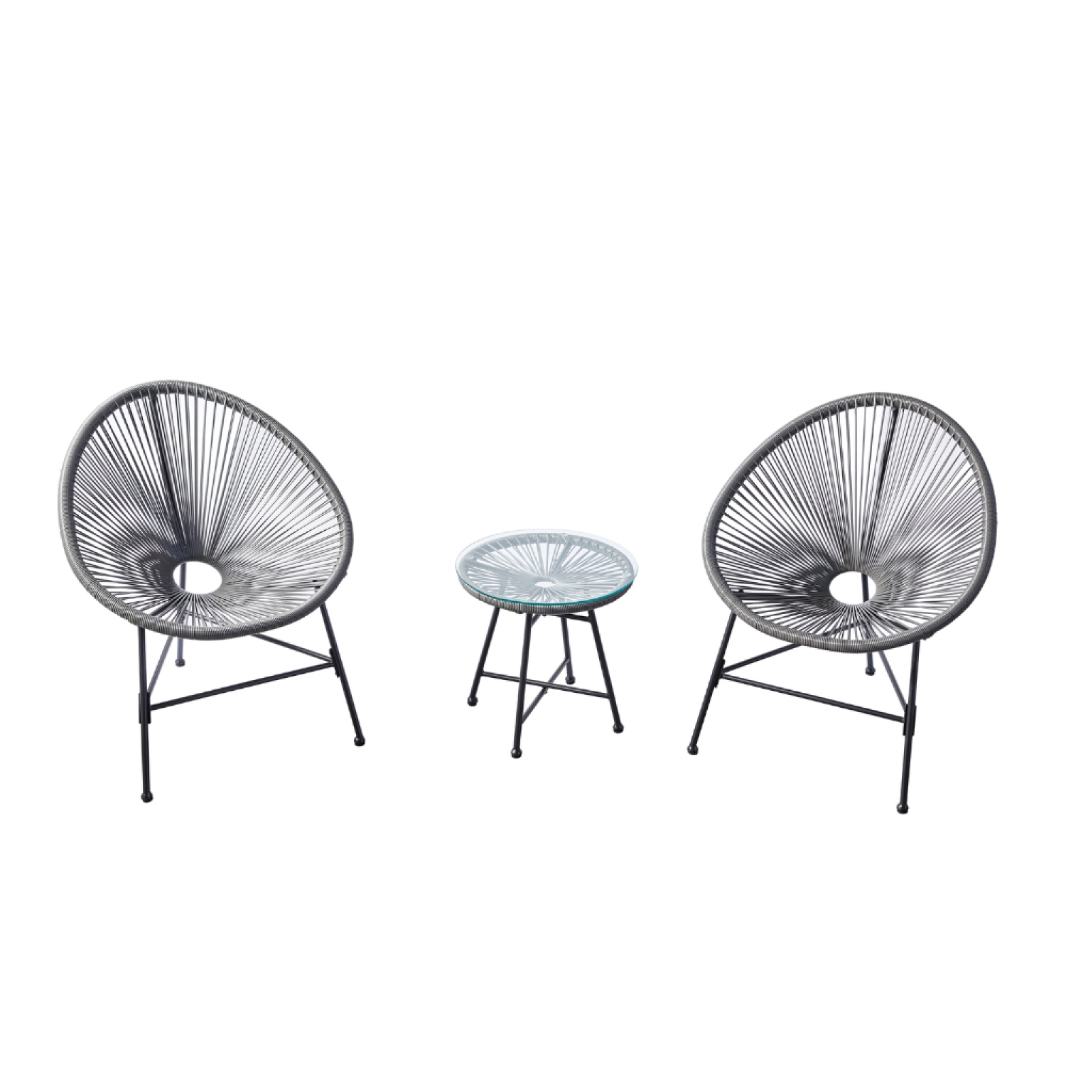 Salon de jardin 2 fauteuils ronds et table basse gris ACAPULCO - Image 1
