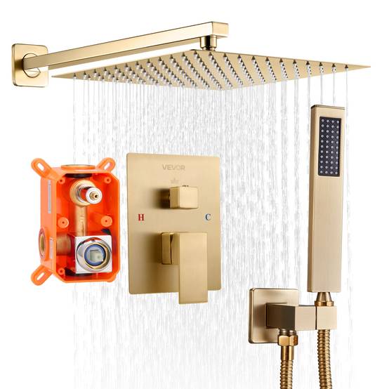 Vevor - VEVOR Kit de Douche avec Douchette de Tête Carrée 30,5 cm et à Main Or Brossé - Image 1